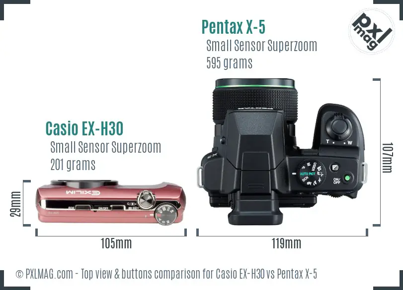 Casio EX-H30 vs Pentax X-5 top view buttons comparison