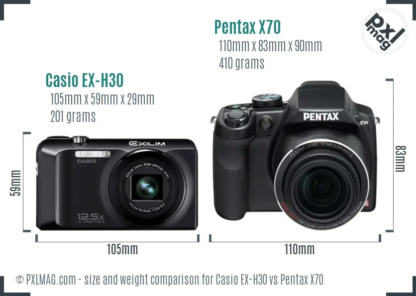 Casio EX-H30 vs Pentax X70 size comparison
