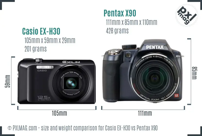 Casio EX-H30 vs Pentax X90 size comparison