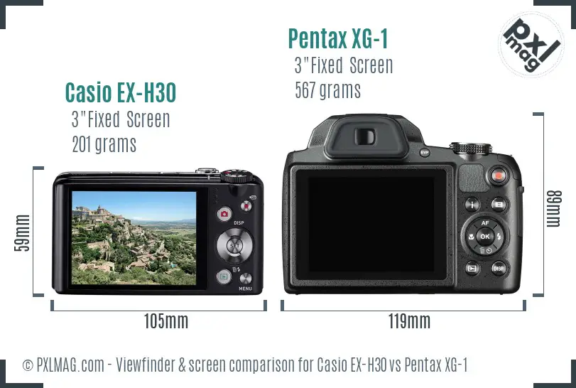 Casio EX-H30 vs Pentax XG-1 Screen and Viewfinder comparison
