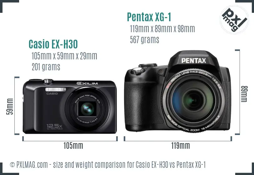 Casio EX-H30 vs Pentax XG-1 size comparison