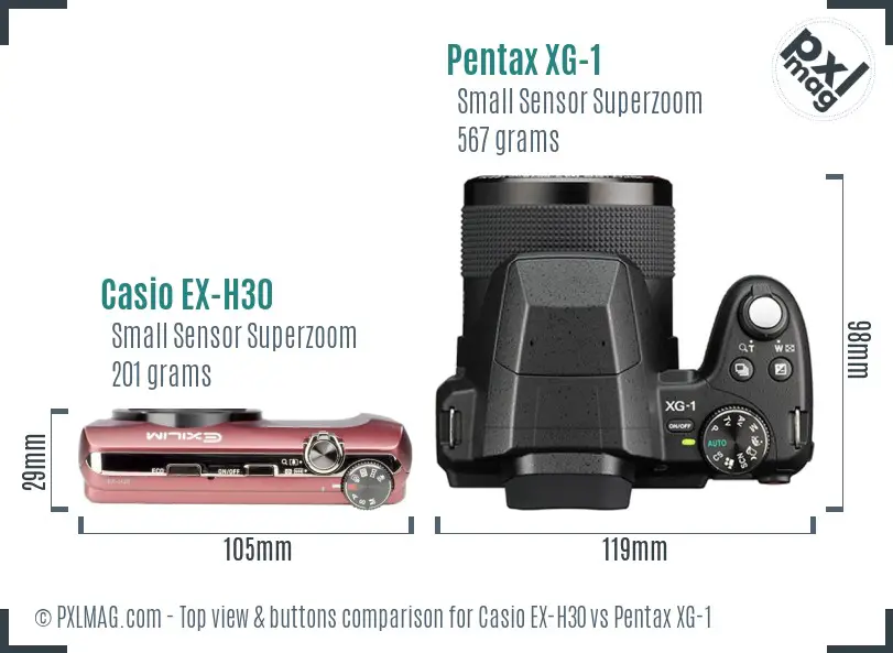 Casio EX-H30 vs Pentax XG-1 top view buttons comparison