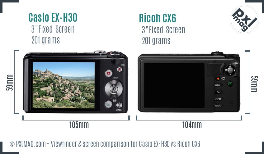 Casio EX-H30 vs Ricoh CX6 Screen and Viewfinder comparison