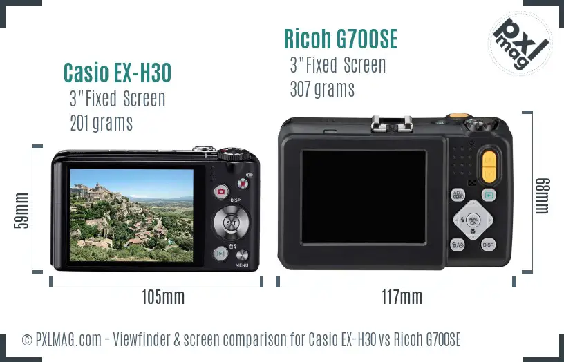 Casio EX-H30 vs Ricoh G700SE Screen and Viewfinder comparison
