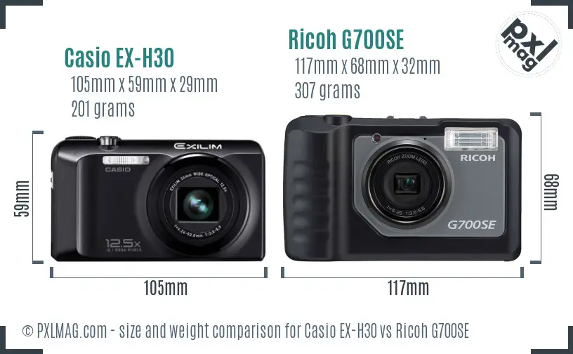 Casio EX-H30 vs Ricoh G700SE size comparison