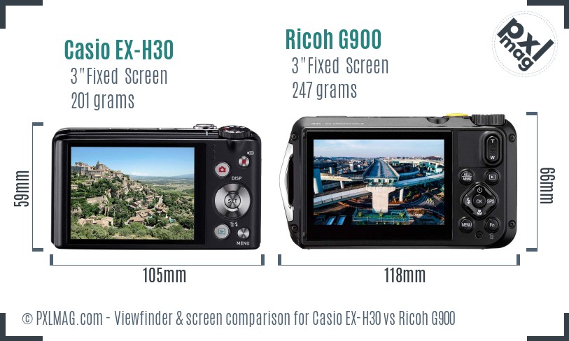 Casio EX-H30 vs Ricoh G900 Screen and Viewfinder comparison