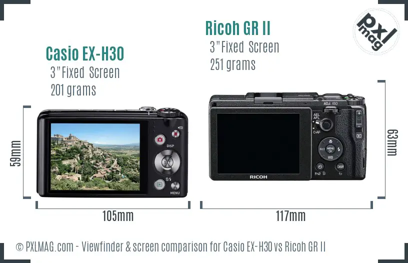 Casio EX-H30 vs Ricoh GR II Screen and Viewfinder comparison