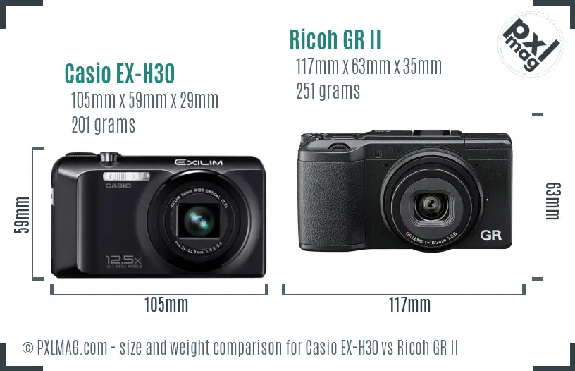 Casio EX-H30 vs Ricoh GR II size comparison