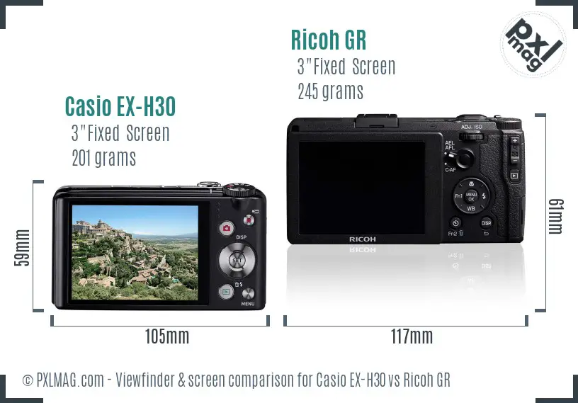 Casio EX-H30 vs Ricoh GR Screen and Viewfinder comparison