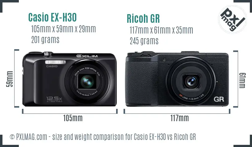 Casio EX-H30 vs Ricoh GR size comparison
