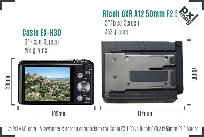 Casio EX-H30 vs Ricoh GXR A12 50mm F2.5 Macro Screen and Viewfinder comparison