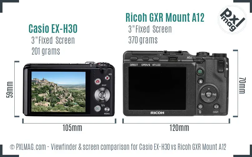 Casio EX-H30 vs Ricoh GXR Mount A12 Screen and Viewfinder comparison