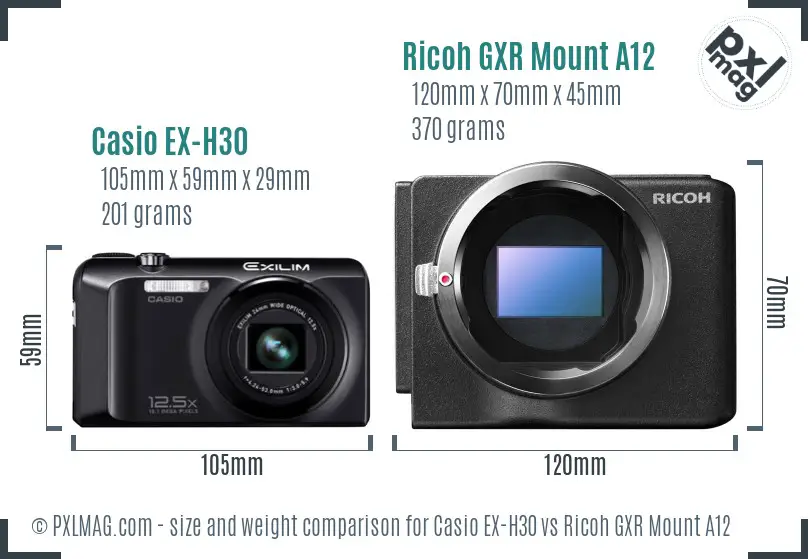 Casio EX-H30 vs Ricoh GXR Mount A12 size comparison