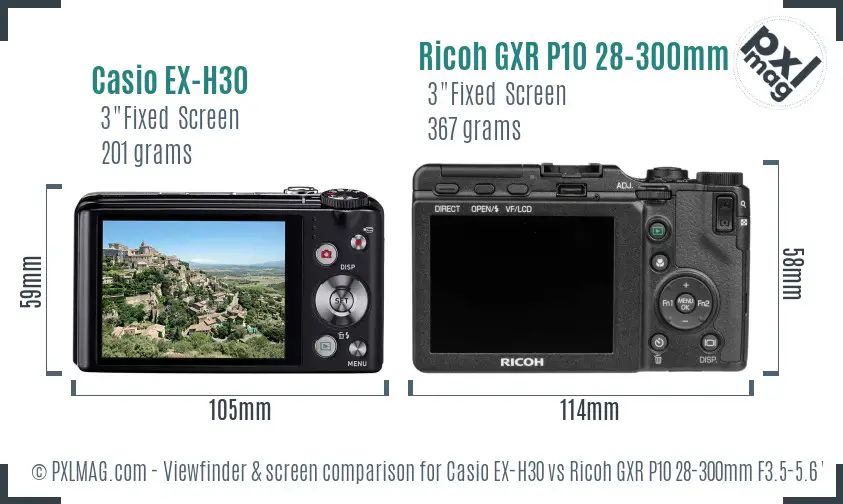 Casio EX-H30 vs Ricoh GXR P10 28-300mm F3.5-5.6 VC Screen and Viewfinder comparison