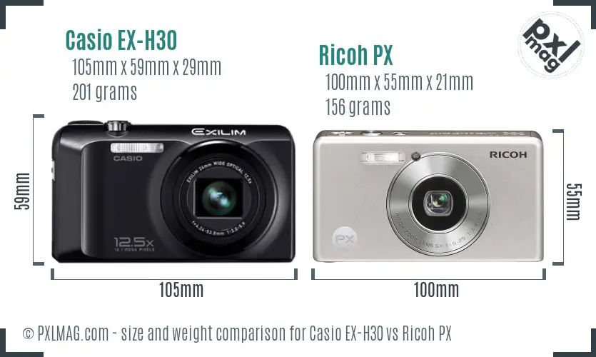 Casio EX-H30 vs Ricoh PX size comparison