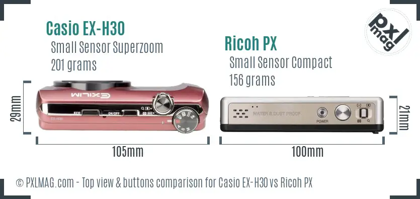 Casio EX-H30 vs Ricoh PX top view buttons comparison