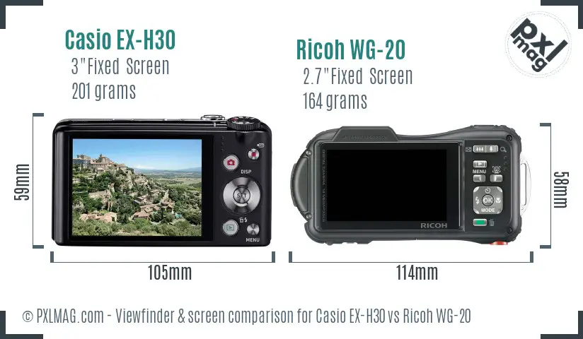 Casio EX-H30 vs Ricoh WG-20 Screen and Viewfinder comparison