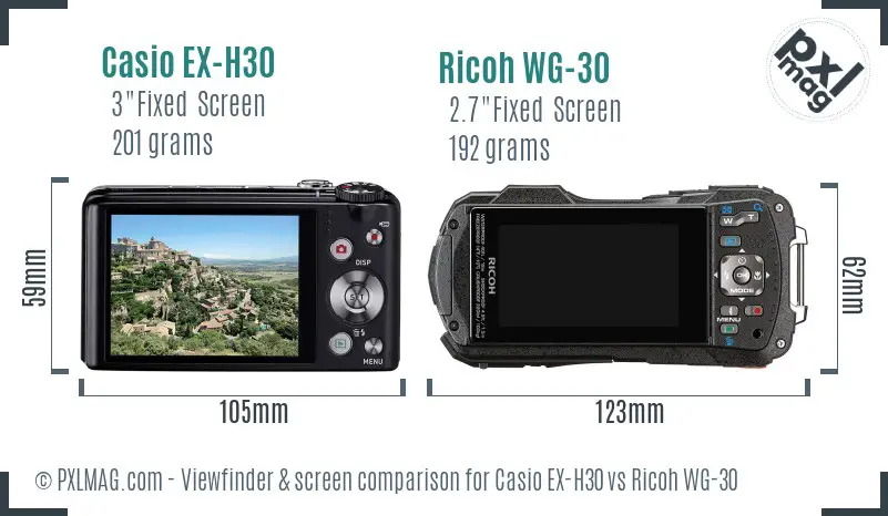 Casio EX-H30 vs Ricoh WG-30 Screen and Viewfinder comparison