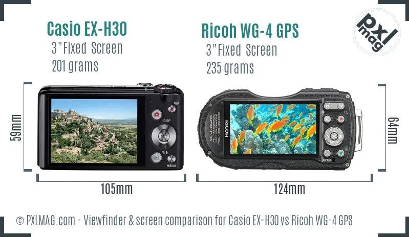 Casio EX-H30 vs Ricoh WG-4 GPS Screen and Viewfinder comparison