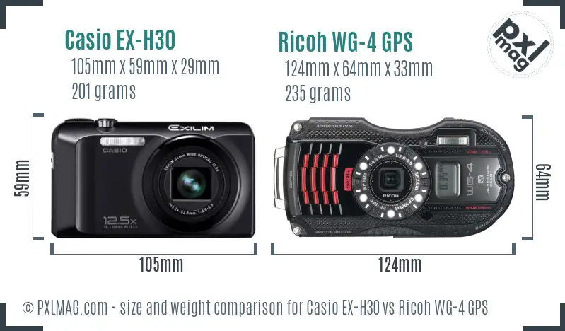 Casio EX-H30 vs Ricoh WG-4 GPS size comparison