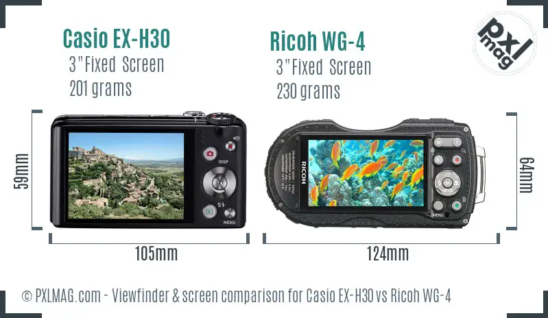Casio EX-H30 vs Ricoh WG-4 Screen and Viewfinder comparison