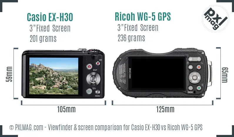 Casio EX-H30 vs Ricoh WG-5 GPS Screen and Viewfinder comparison
