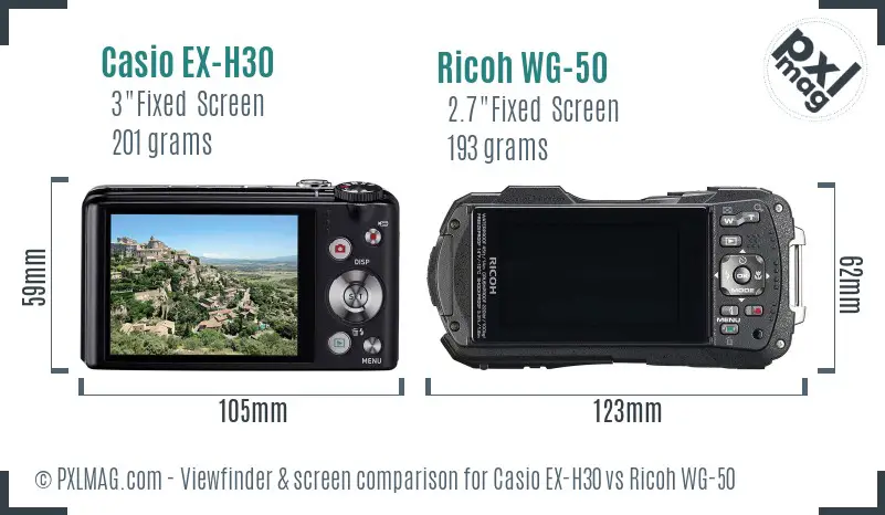 Casio EX-H30 vs Ricoh WG-50 Screen and Viewfinder comparison