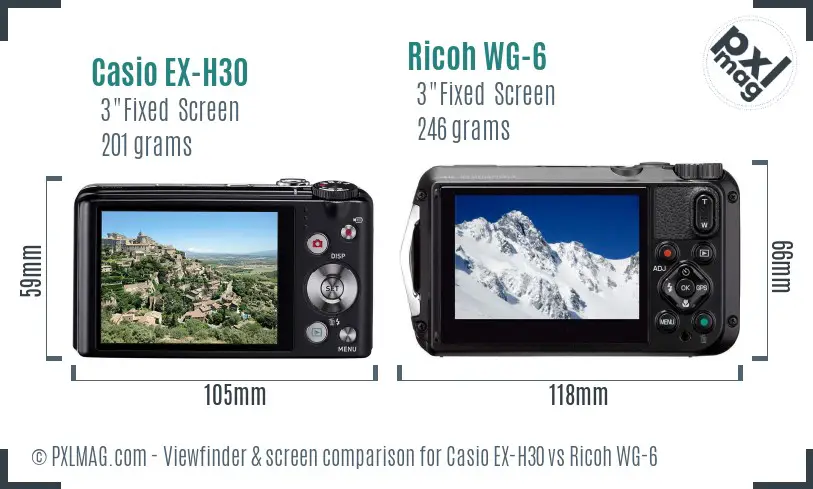 Casio EX-H30 vs Ricoh WG-6 Screen and Viewfinder comparison