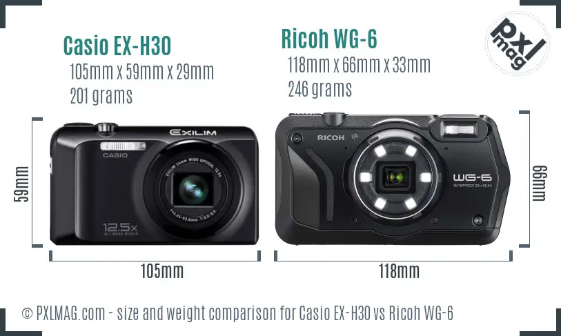 Casio EX-H30 vs Ricoh WG-6 size comparison