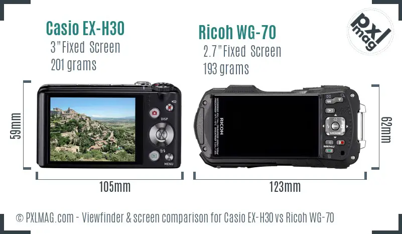 Casio EX-H30 vs Ricoh WG-70 Screen and Viewfinder comparison