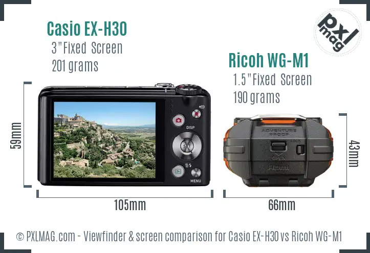 Casio EX-H30 vs Ricoh WG-M1 Screen and Viewfinder comparison
