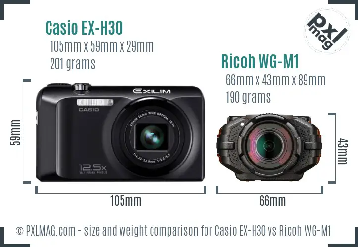 Casio EX-H30 vs Ricoh WG-M1 size comparison
