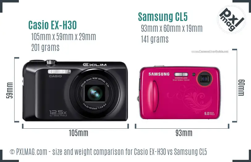 Casio EX-H30 vs Samsung CL5 size comparison