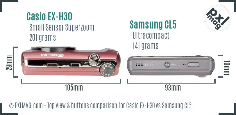 Casio EX-H30 vs Samsung CL5 top view buttons comparison