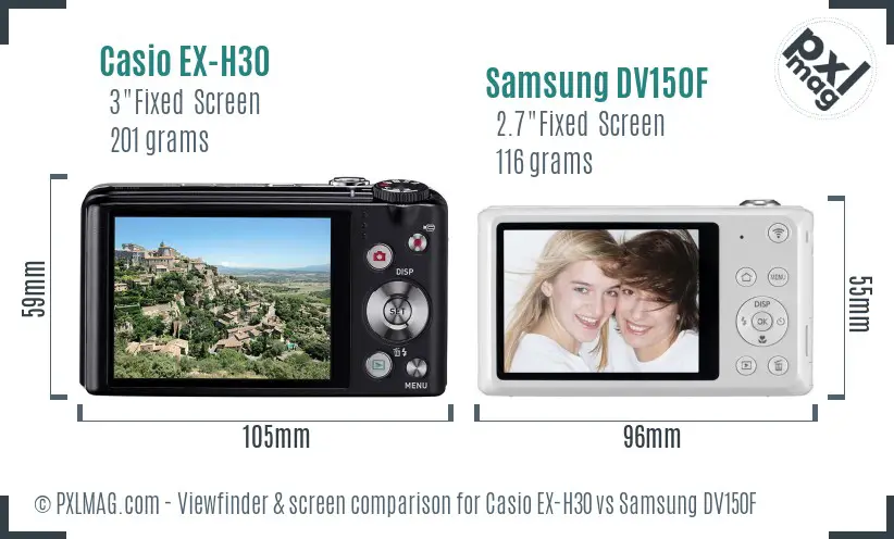Casio EX-H30 vs Samsung DV150F Screen and Viewfinder comparison