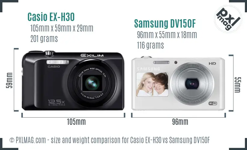 Casio EX-H30 vs Samsung DV150F size comparison