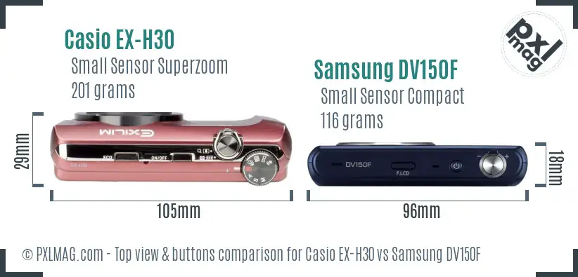 Casio EX-H30 vs Samsung DV150F top view buttons comparison