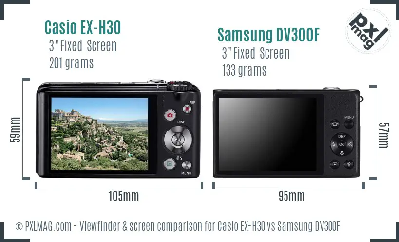 Casio EX-H30 vs Samsung DV300F Screen and Viewfinder comparison