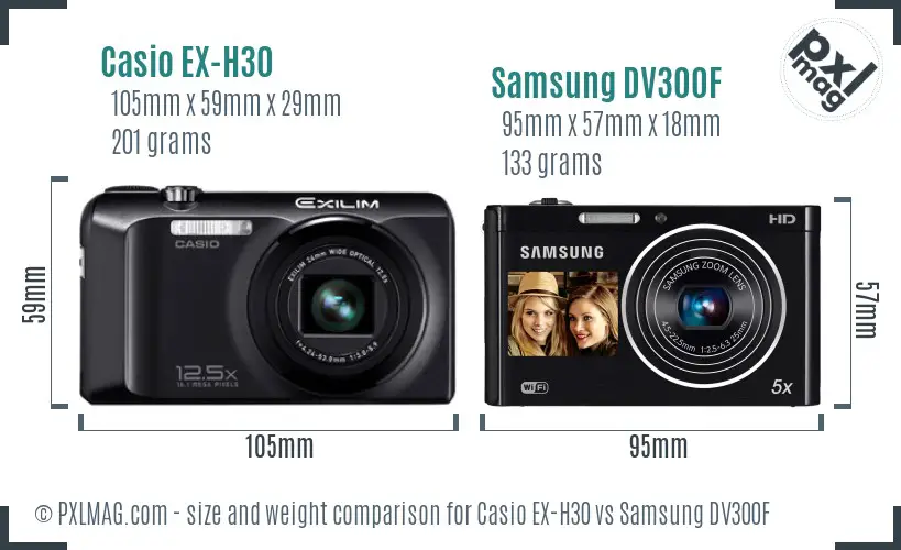 Casio EX-H30 vs Samsung DV300F size comparison