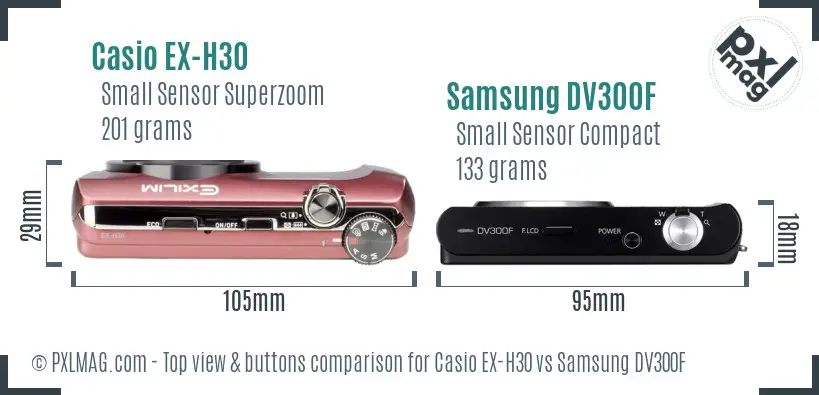 Casio EX-H30 vs Samsung DV300F top view buttons comparison