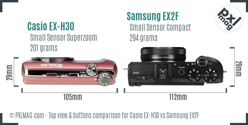 Casio EX-H30 vs Samsung EX2F top view buttons comparison