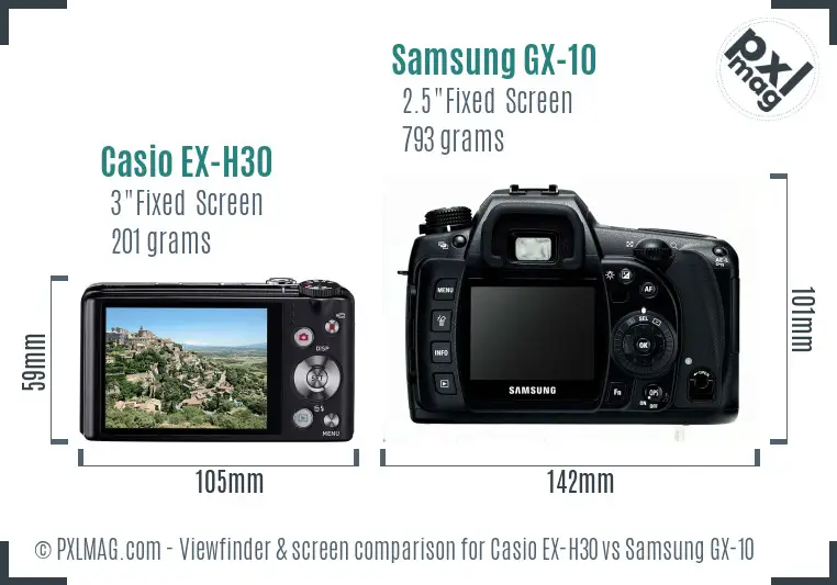 Casio EX-H30 vs Samsung GX-10 Screen and Viewfinder comparison