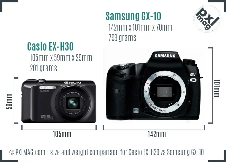 Casio EX-H30 vs Samsung GX-10 size comparison