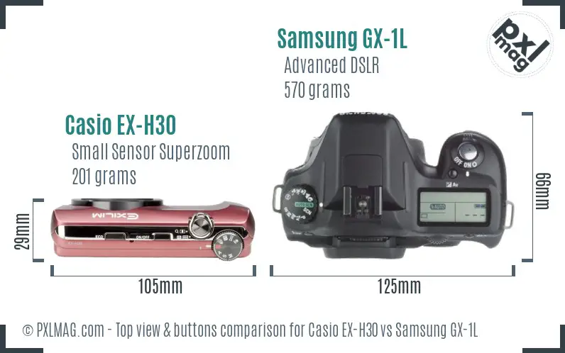 Casio EX-H30 vs Samsung GX-1L top view buttons comparison