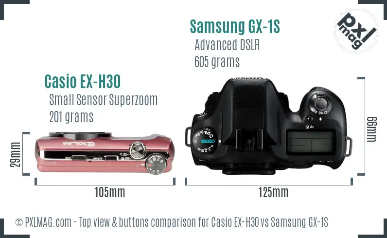 Casio EX-H30 vs Samsung GX-1S top view buttons comparison