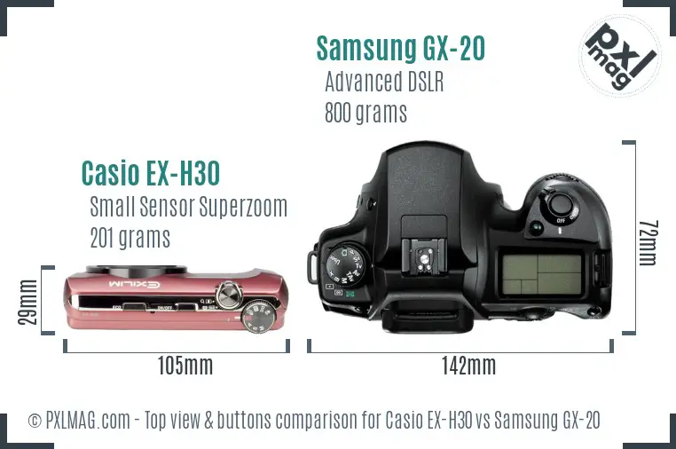 Casio EX-H30 vs Samsung GX-20 top view buttons comparison