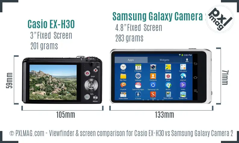 Casio EX-H30 vs Samsung Galaxy Camera 2 Screen and Viewfinder comparison