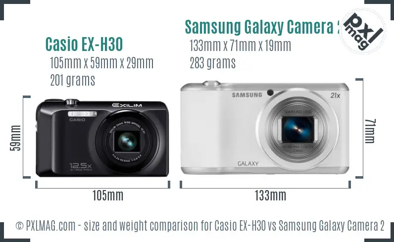 Casio EX-H30 vs Samsung Galaxy Camera 2 size comparison