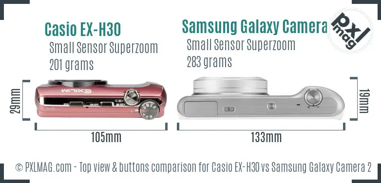 Casio EX-H30 vs Samsung Galaxy Camera 2 top view buttons comparison