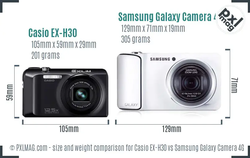 Casio EX-H30 vs Samsung Galaxy Camera 4G size comparison